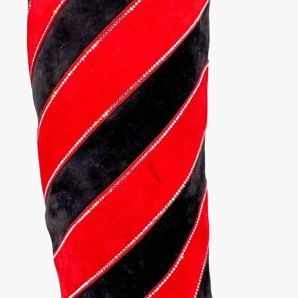 Christian Louboutin Gael Knee High Boot Size 39.5 US 9.5 Black Red Stripe Strass - Picture 12 of 15